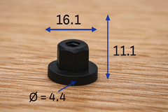 Dimensions écrou plastique BMW 16131176747 (16,1 mm x 11,1 mm)